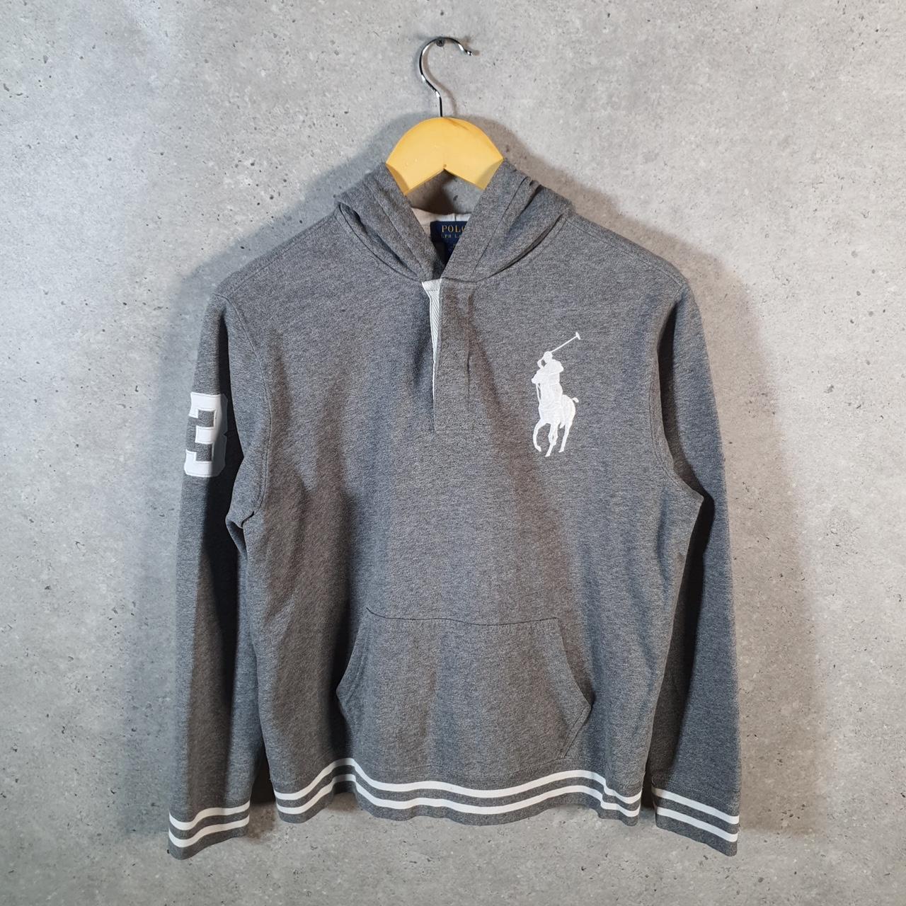 Vintage Ralph Lauren Polo Heavyweight Hoodie Womens XL Grey Cotton Pullover 1/4 Button Pony