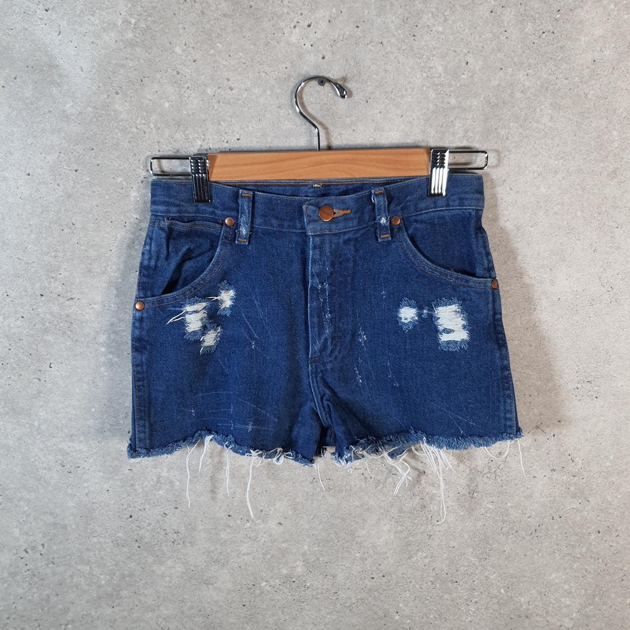 Vintage Wrangler Cut Off Baggy Shorts Jorts Cargo Womens W26 Blue Relaxed Denim