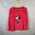 Disney Mickey Mouse Fleece Pullover Sweatshirt Mens XL Red Embroidered Logo