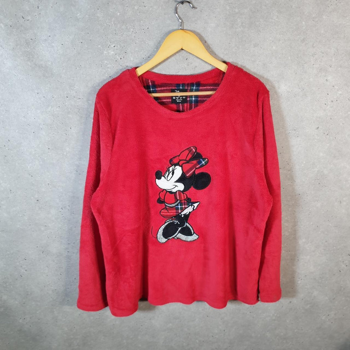 Disney Mickey Mouse Fleece Pullover Sweatshirt Mens XL Red Embroidered Logo