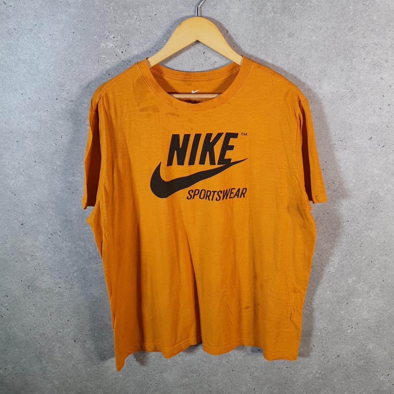 Vintage Nike Sportswear Spellout T Shirt Men’s Large Orange Logo Swoosh Athletic