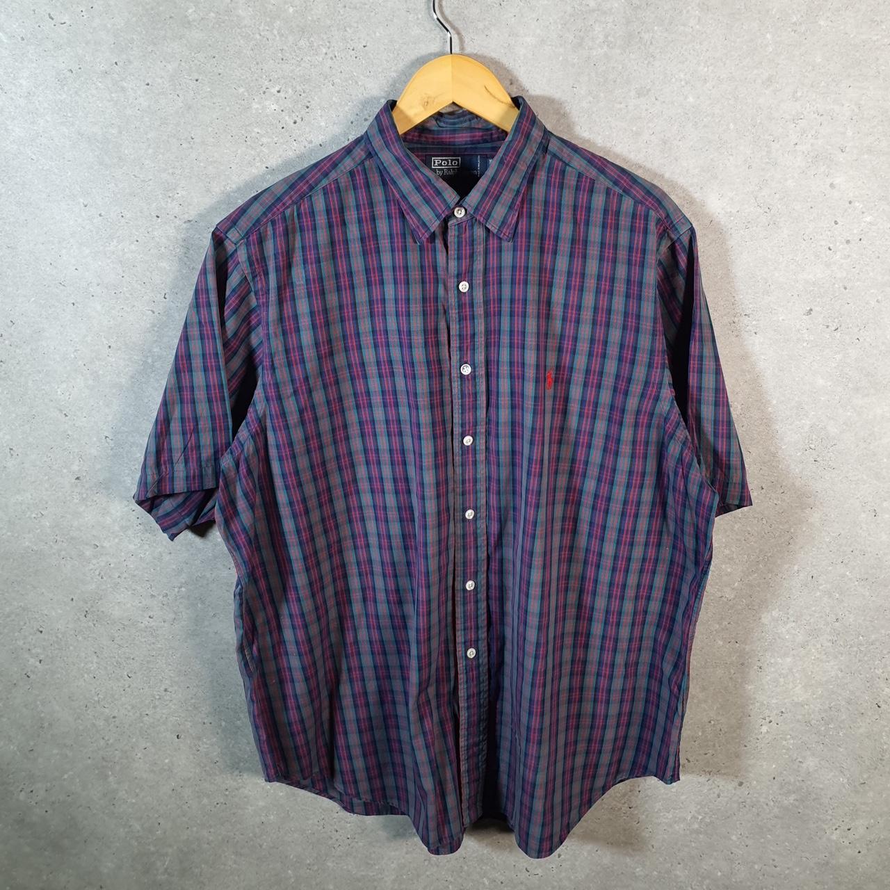 Vintage Ralph Lauren Button Down Shirt Men’s Large Purple Lowell Checkered Pony Casual C8471