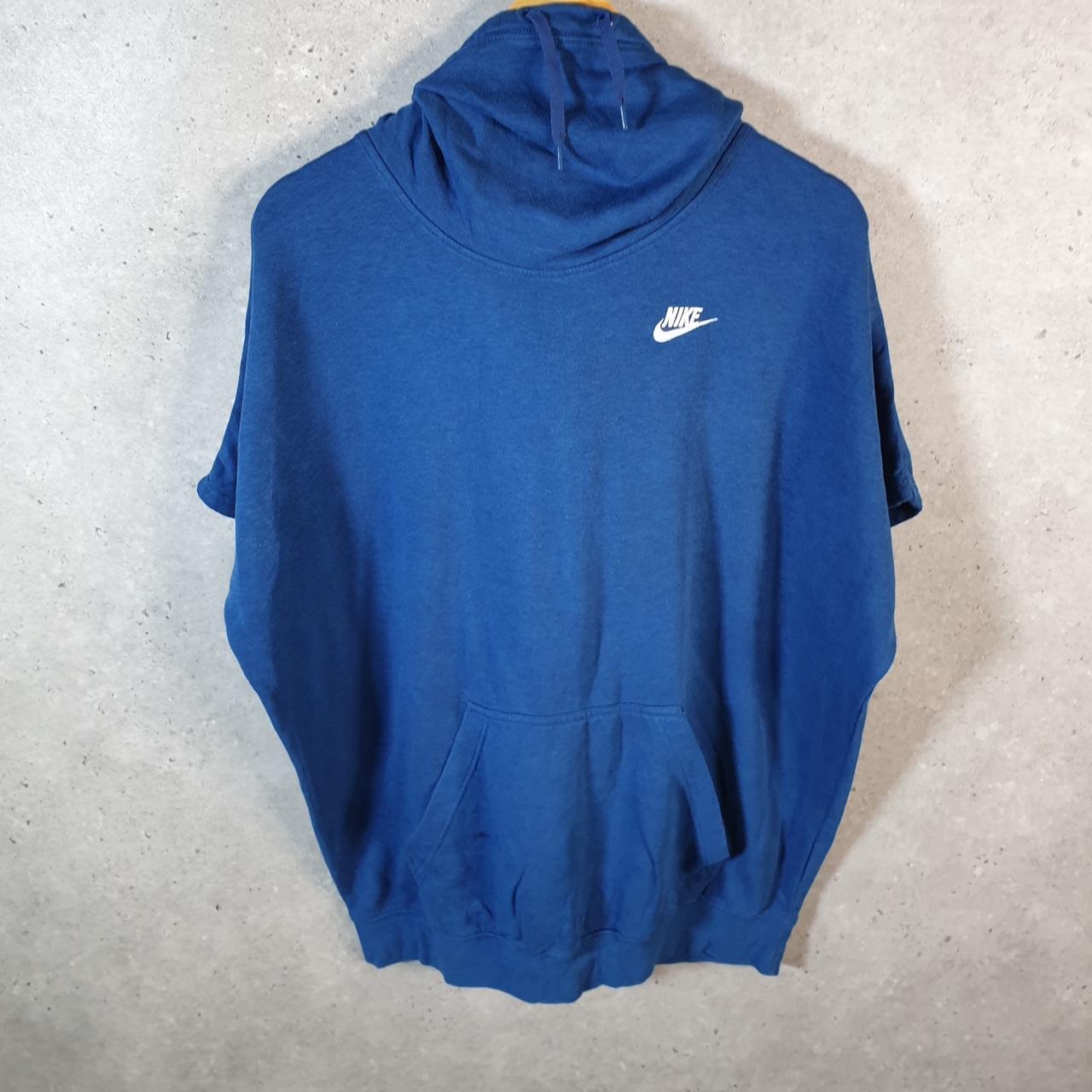 Vintage Nike Club Short Sleeve Hoodie Men’s Medium Blue Swoosh Y2K Pullover