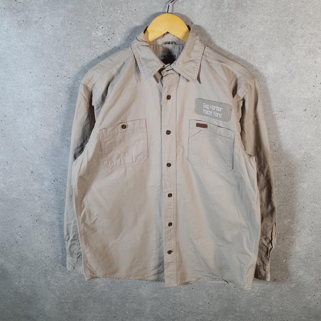 Vintage Carhartt Shirt Button Down Mens Medium Brown Long Sleeve Original Fit