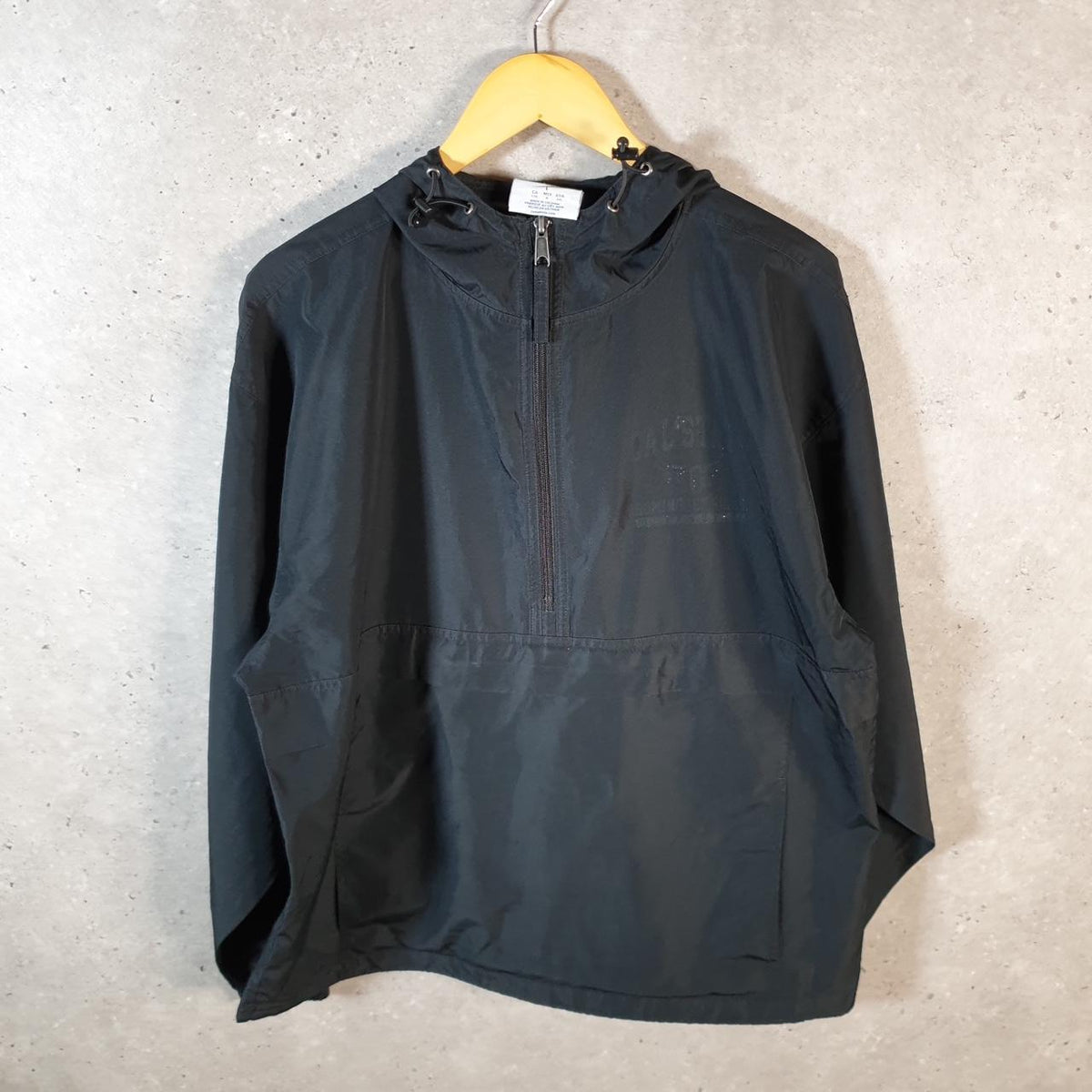 Vintage Champion Windbreaker Track Jacket Mens Large Black Logo 1/4 Zip Hooded