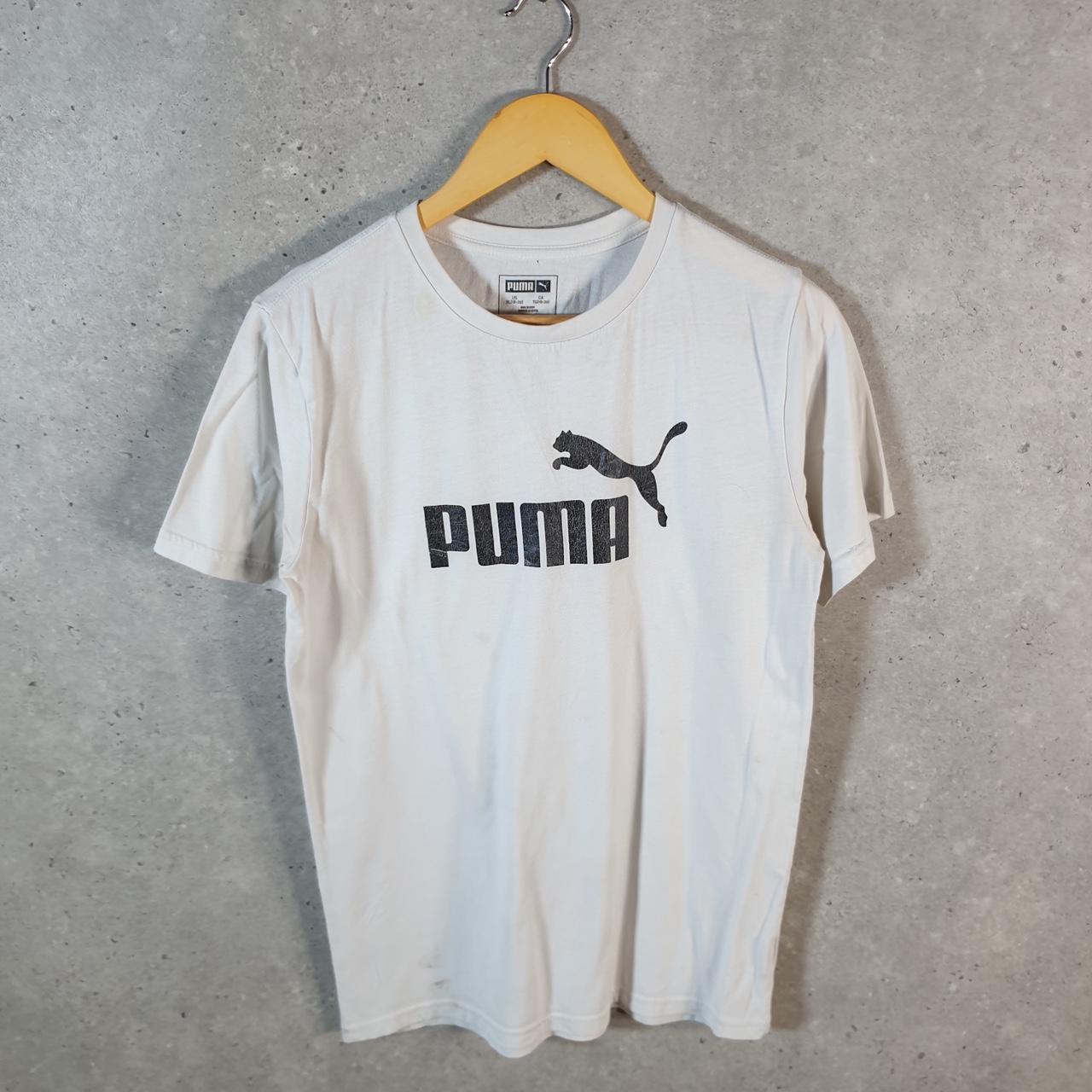 Vintage Puma Spellout T Shirt Womens XL White Sports Logo Athletic