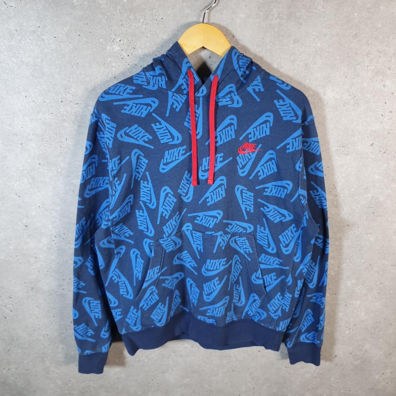 Vintage Nike Club Embroidered Hoodie Men’s Small Blue Swoosh Y2K Pullover Logo