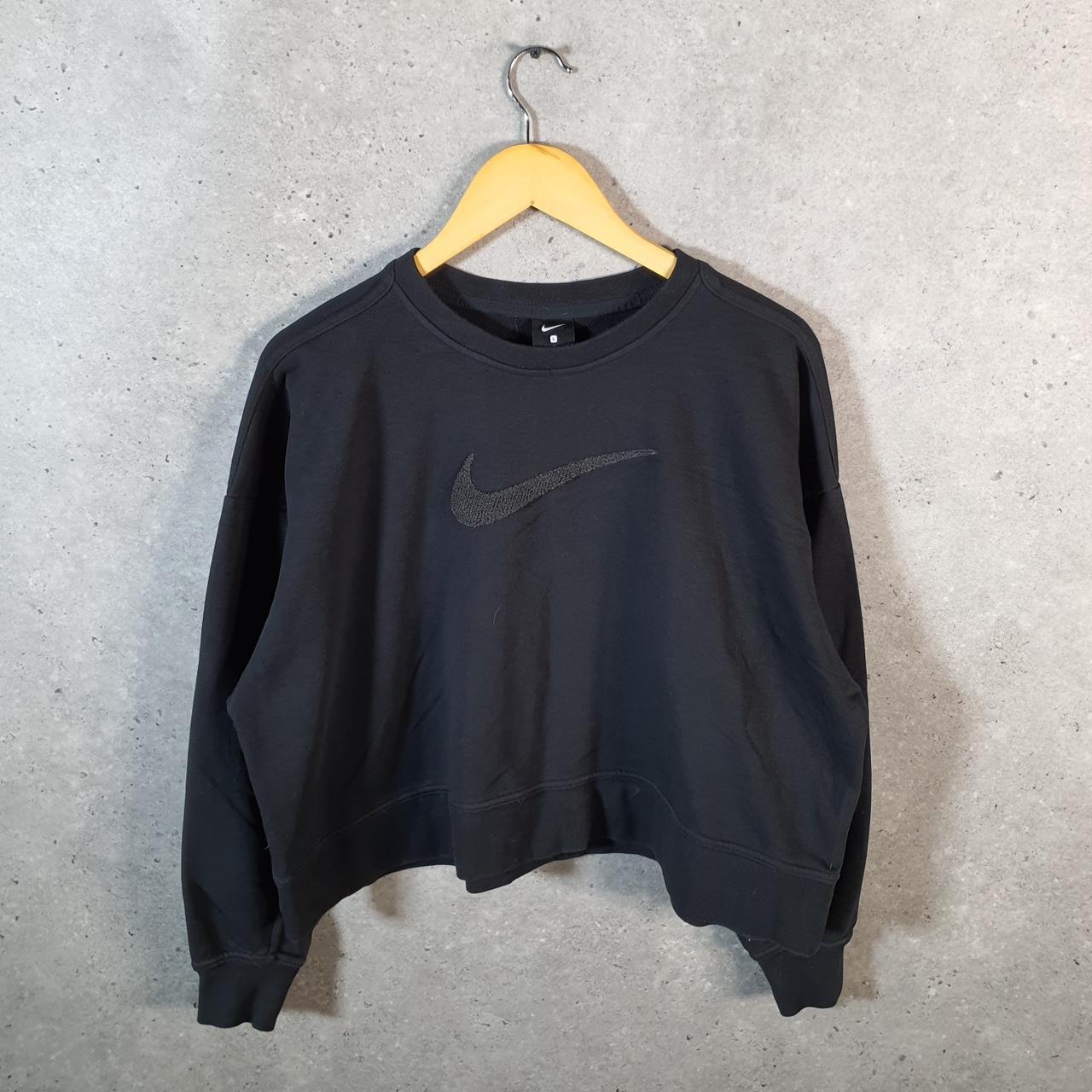 Vintage Nike Cropped Centre Swoosh Sweatshirt Womens Large Black Y2K Pullover