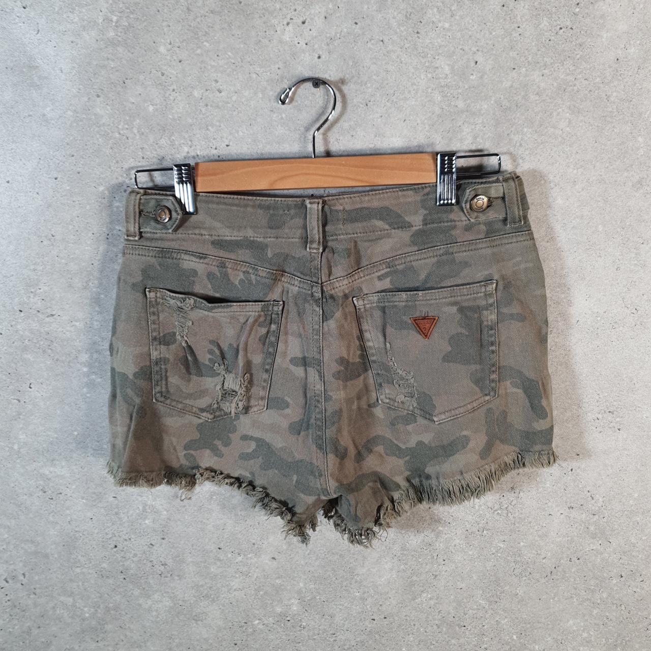Vintage Guess Camouflage Shorts Jorts Cargo Womens W29 Brown Relaxed Denim