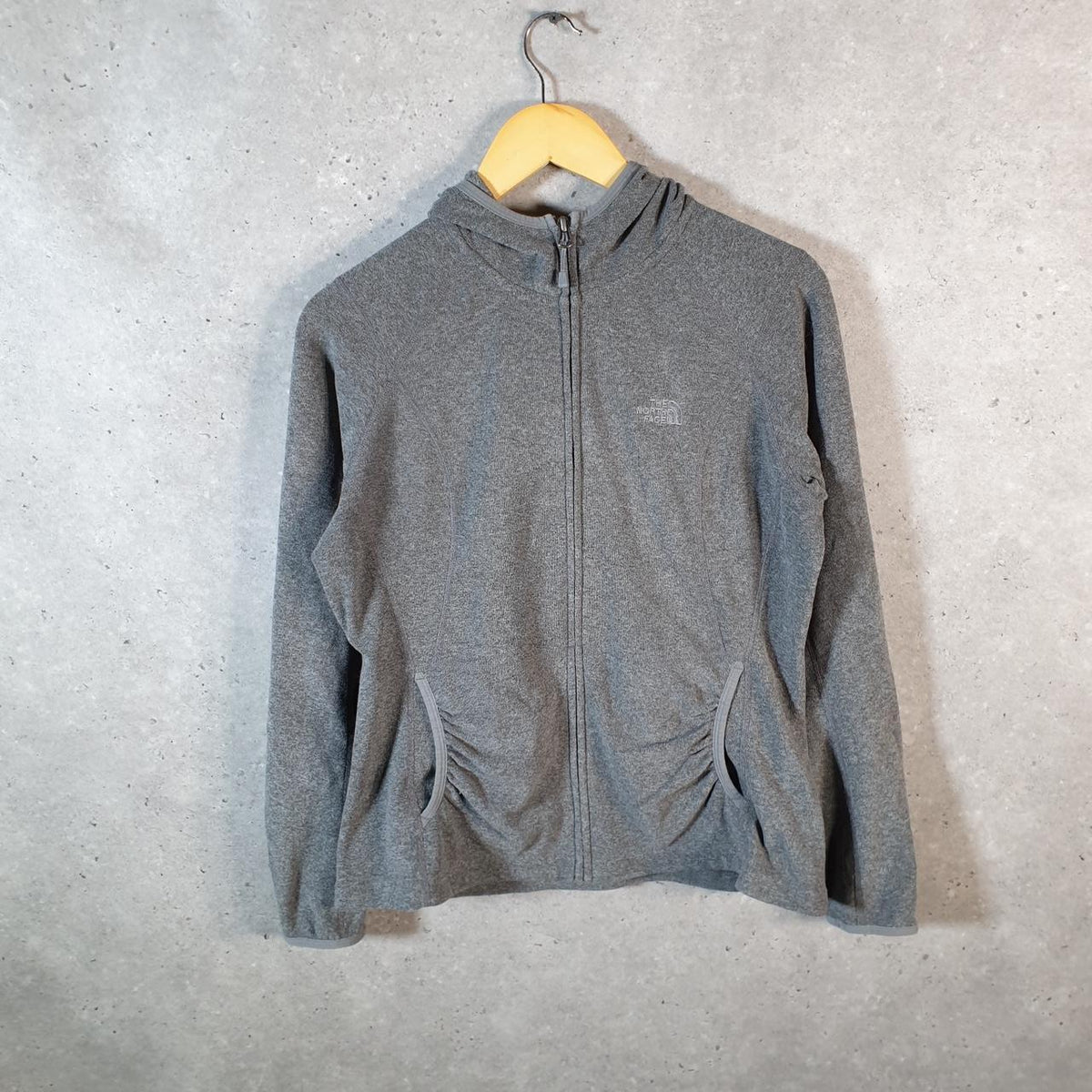 Vintage The North Face TNF Teddy Fleece Hoodie  Womens Large Grey Full Zip Logo Winter