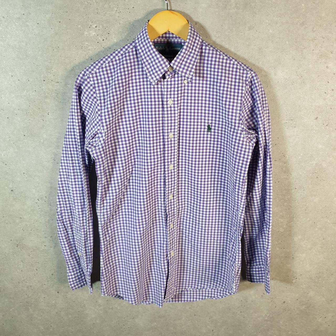Vintage Ralph Lauren Button Down Shirt Men’s Small Purple Checkered Custom Fit Cotton Pony