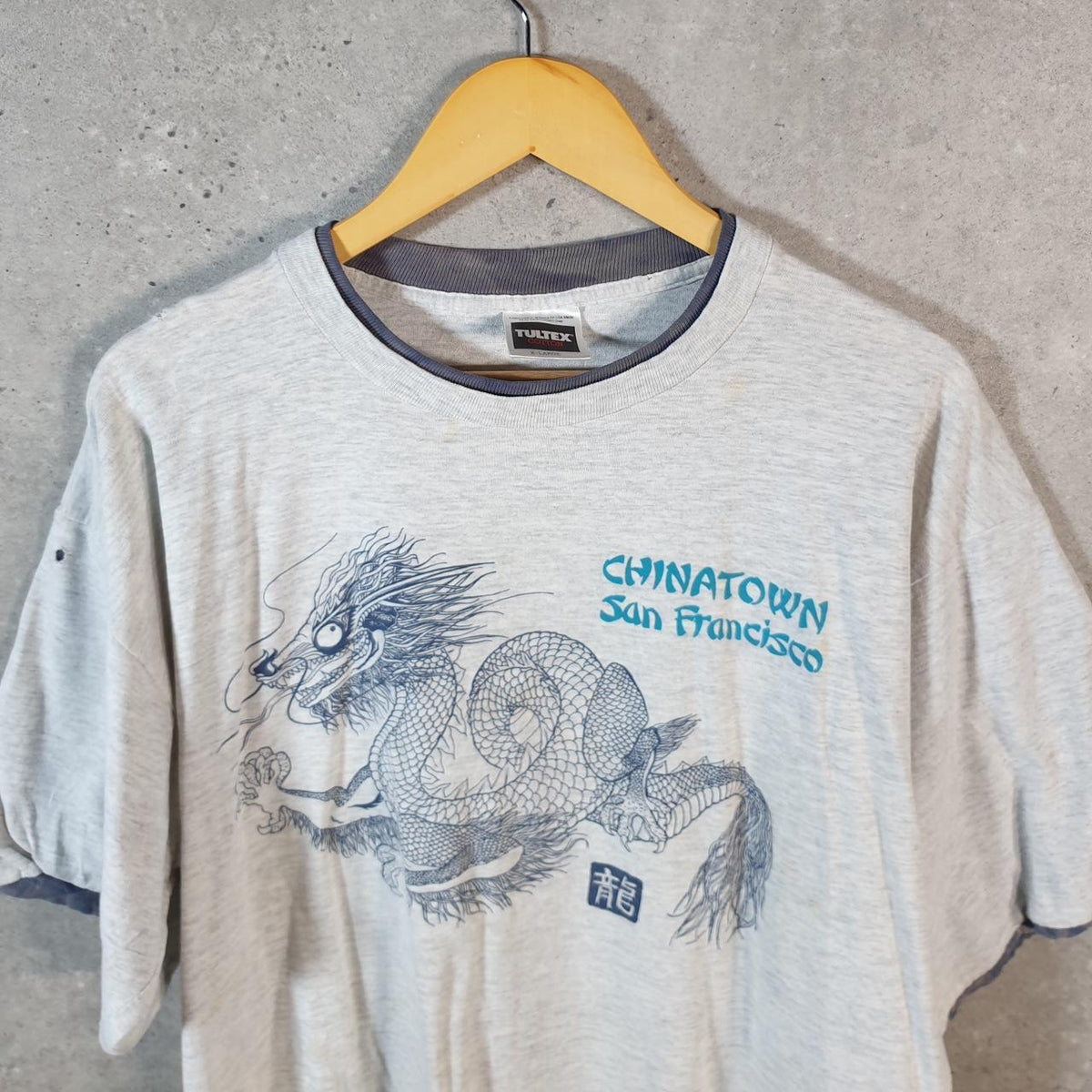 Vintage Tultex San Francisco Chinatown Dragon 90s USA Single Stitch T Shirt Men’s XL Grey