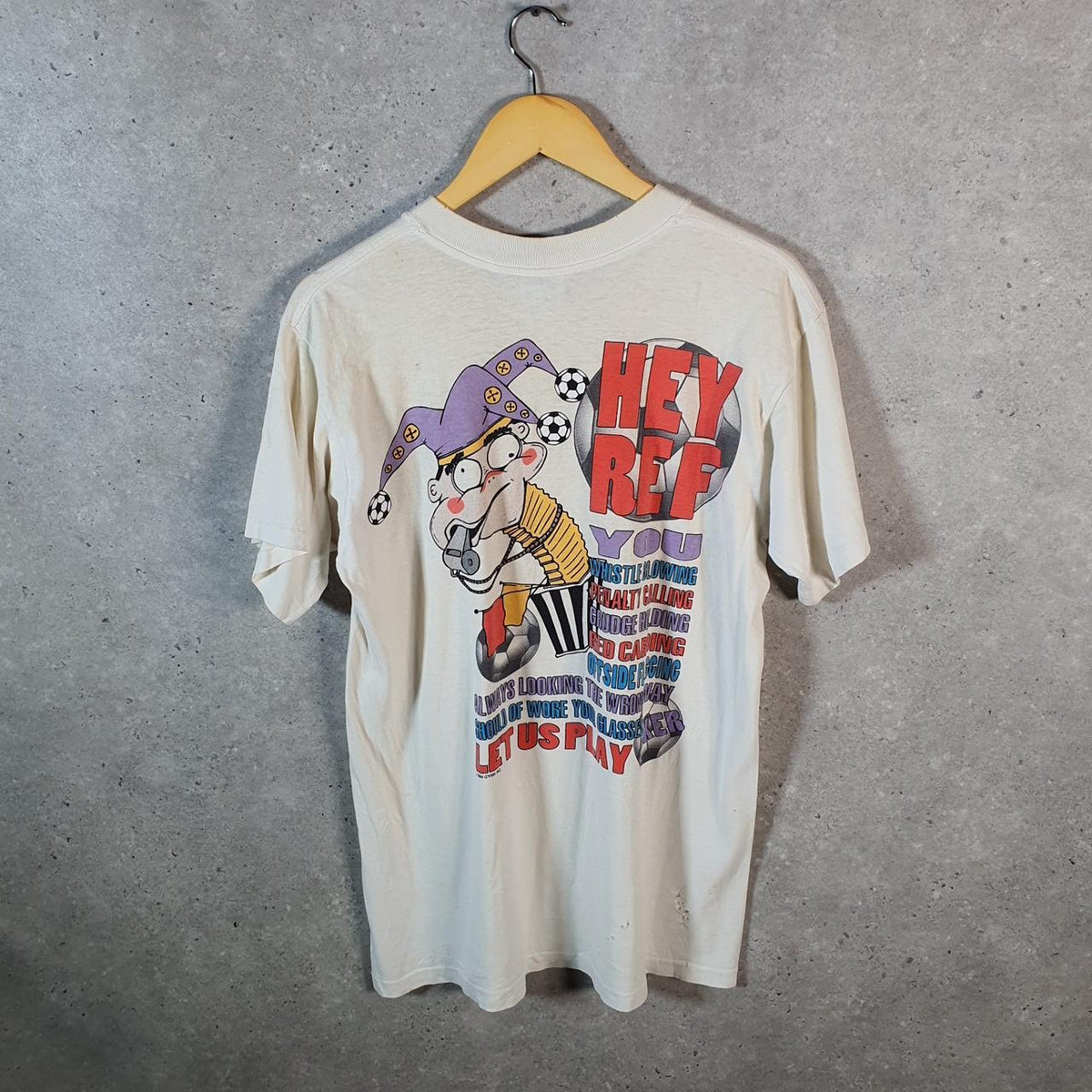 Vintage Curk Hey Ref You Joker 1994 USA Single Stitch T Shirt Men’s Medium White
