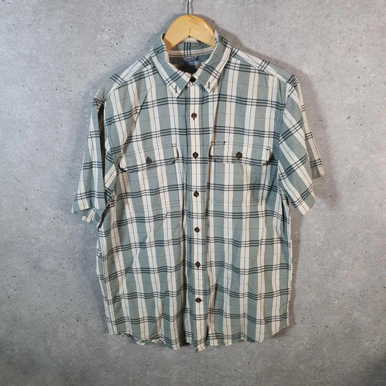 Vintage Carhartt Shirt Button Down Mens Medium Blue Checkered Chore Utility Original - Big Fish Vintage