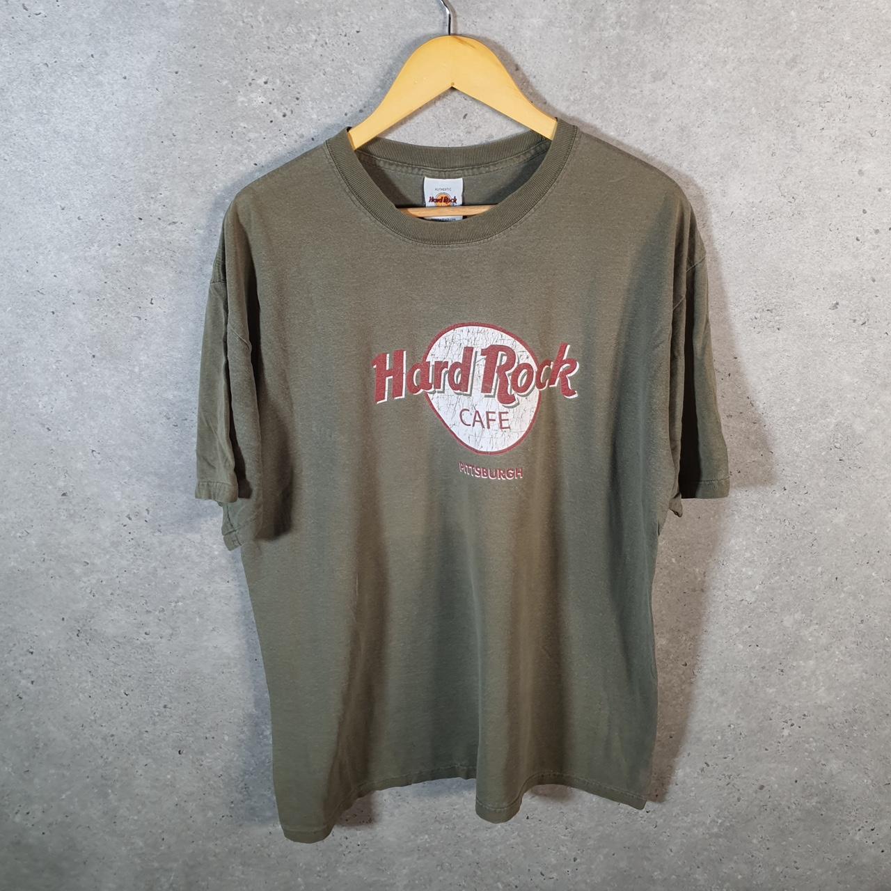Vintage Hard Rock Cafe Pittsburgh 90s USA Spellout T Shirt Men’s Large Khaki Green