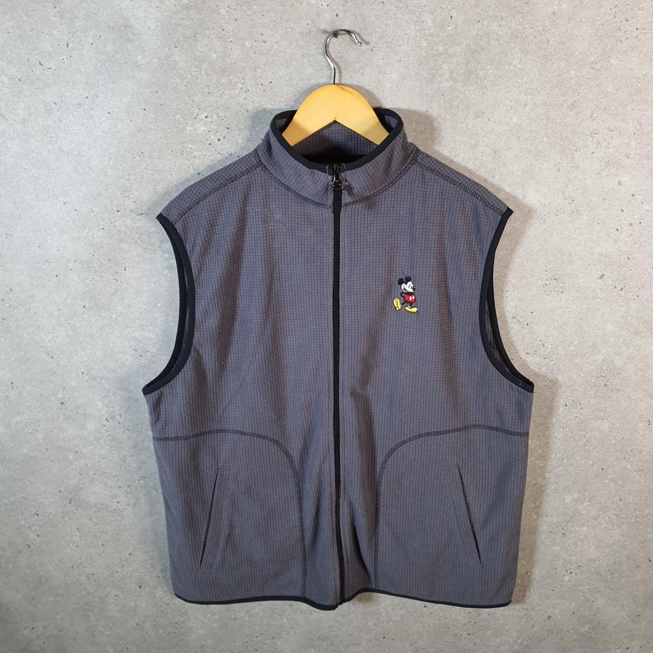 Vintage Disney Mickey Mouse Full Zip Fleece Gilet Mens Large Grey Spellout Logo Winter