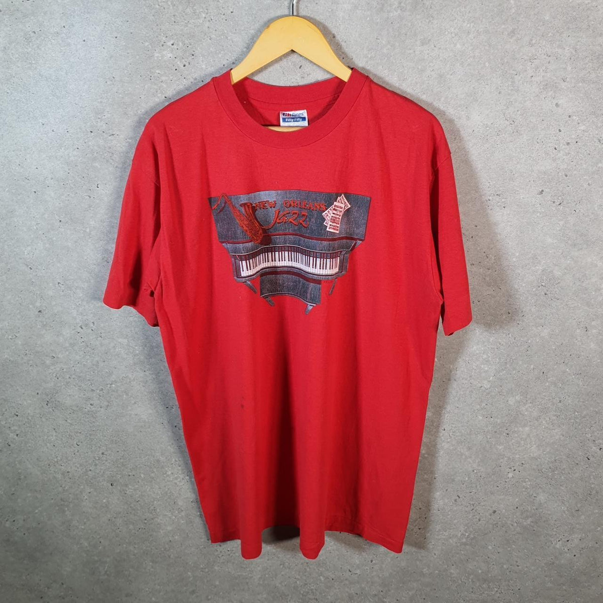 Vintage Hanes New Orelans Jazz 90s USA Single Stitch T Shirt Men’s XL Red C9539