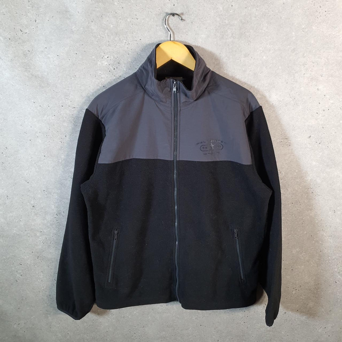 Vintage Disney Mickey Mouse Full Zip Fleece Sweatshirt Mens Medium Black Logo Winter