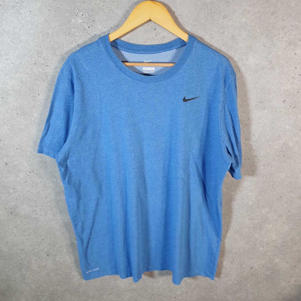 Vintage Nike Dri Fit T Shirt Men’s Medium Blue Logo Printed Swoosh Athletic