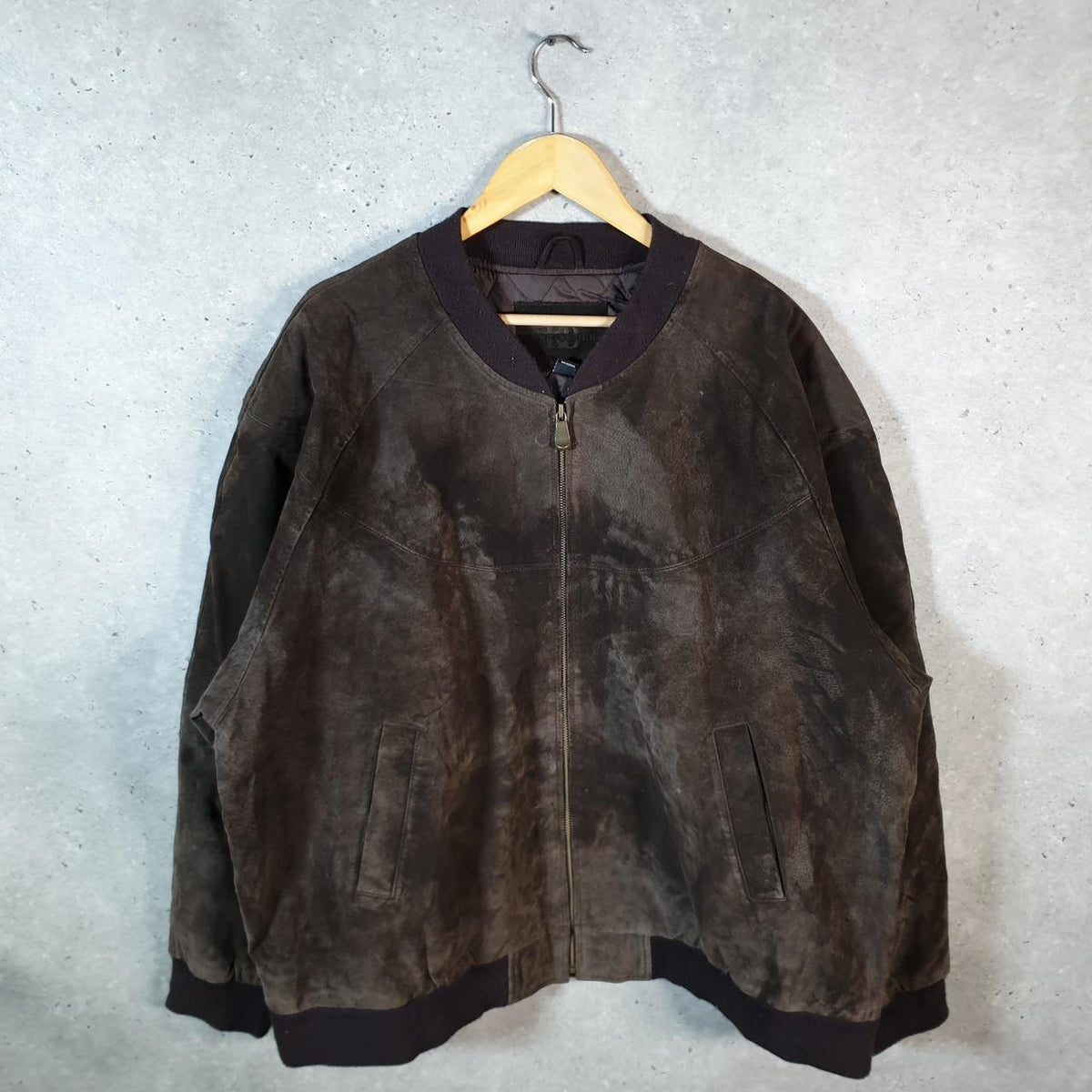 Vintage Knightsbridge Seude Leather Bomber Jacket Mens 2XL Brown Hunting Utility USA Coat Big Fish Vintage