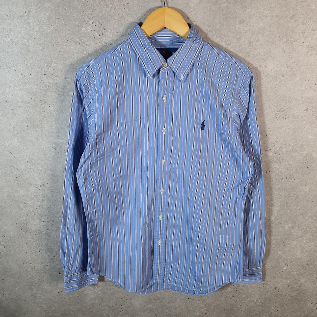 Vintage Ralph Lauren Button Down Shirt Men’s Medium Blue Striped Slim Fit Pony Cotton