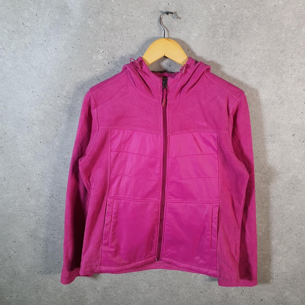 Vintage Fila Full Zip Fleece Hoodie Womens Medium Pink Teddy Logo