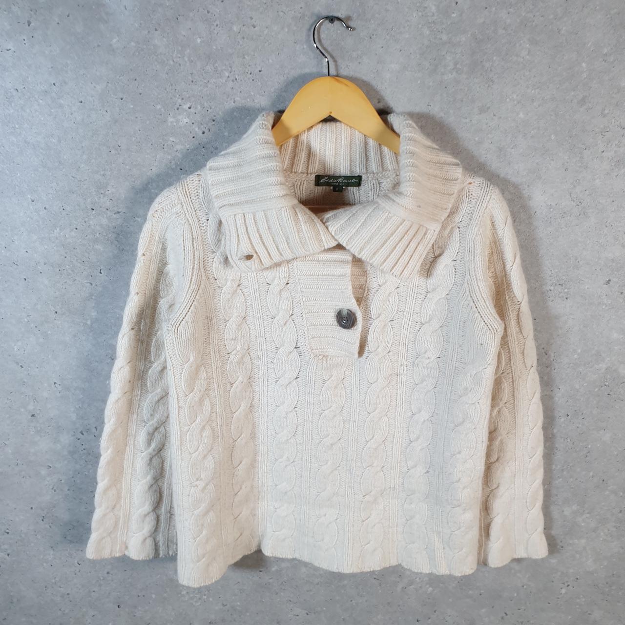 Vintage Eddie Bauer Cable Knit Sweater Womens Large Cream Y2K Pullover Button