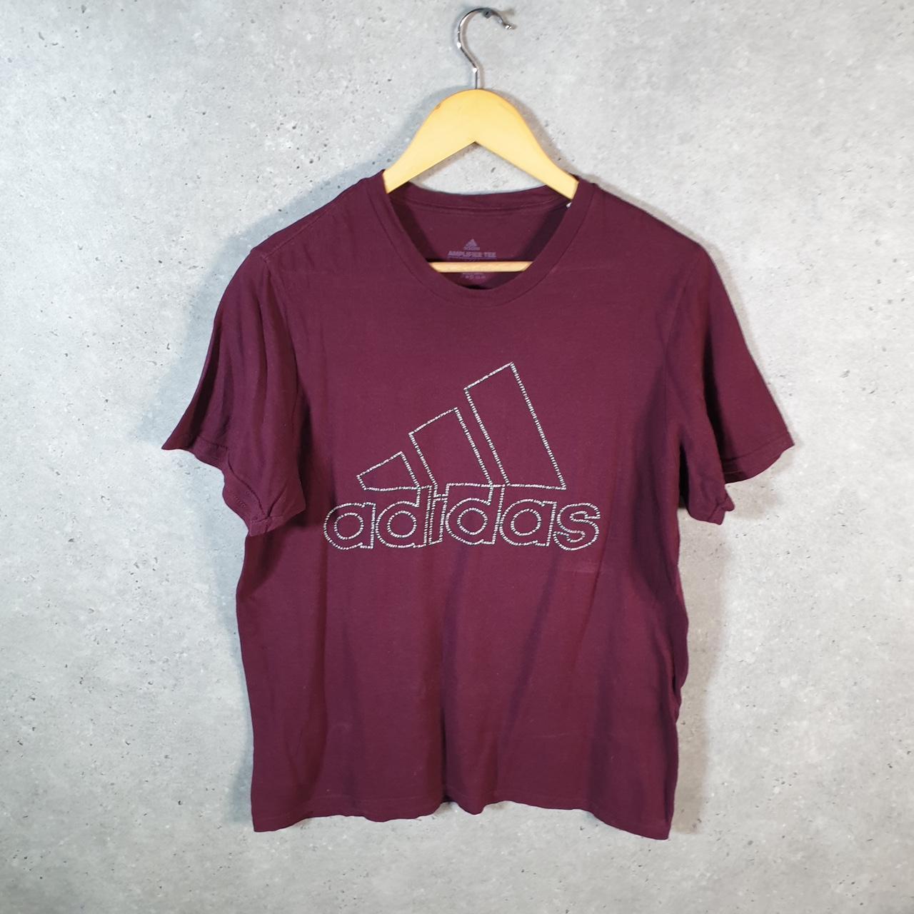 Vintage Adidas Amplifier T Shirt Men’s Medium Burgundy Red Three Stripes Logo Athletic
