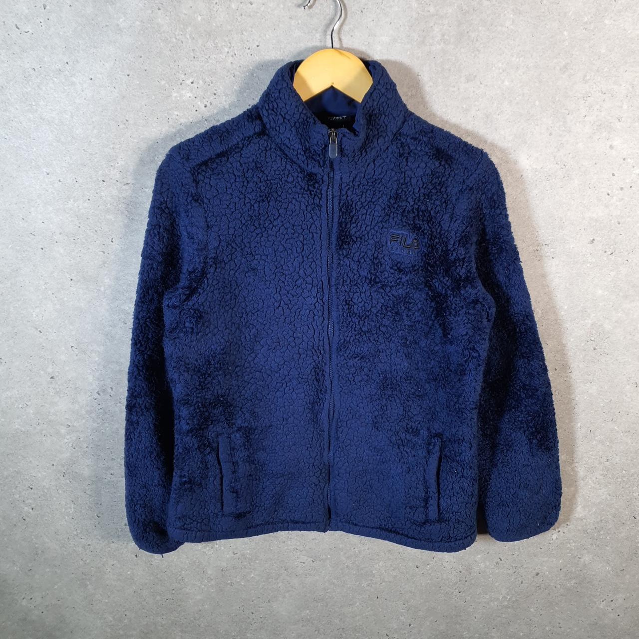 Vintage Fila Full Zip Fleece Sweatshirt Womens Large Blue Teddy Logo