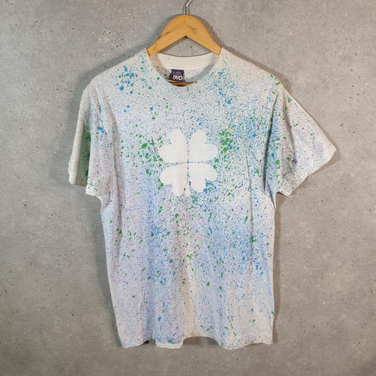 Vintage BVD Dazzling Floral Graphic 90s USA Single Stitch T Shirt Men’s XL Blue Tie Dye