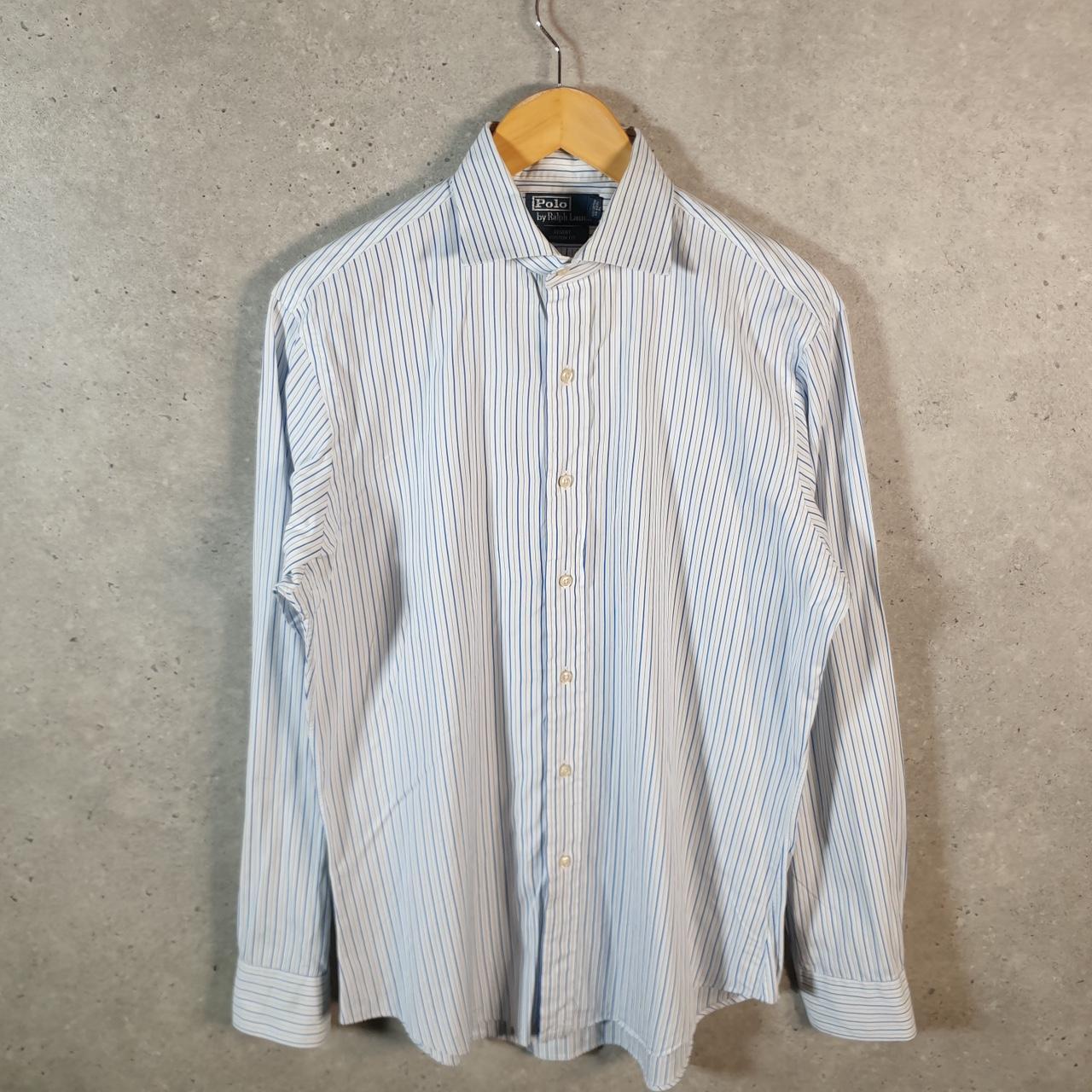 Vintage Ralph Lauren Button Down Shirt Men’s Medium Blue Striped Regent Custom Fit Cotton Big Fish Vintage