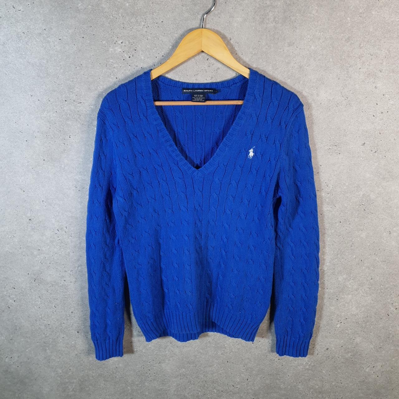 Vintage Ralph Lauren Polo Cable Knit Heavyweight Sweatshirt Womens Large Blue Pony