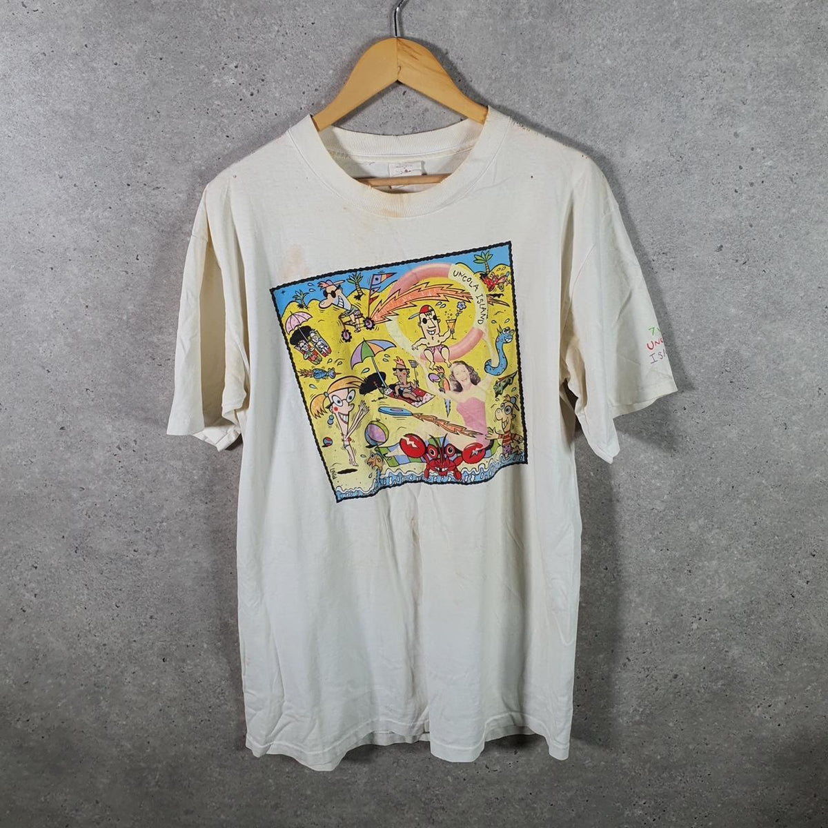 Vintage National Mills Uncola Island Graphic  90s USA Single Stitch T Shirt Men’s XL White