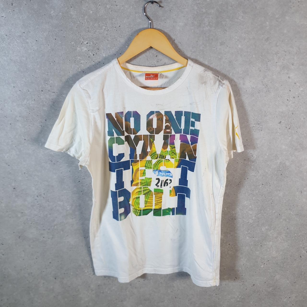 Vintage Puma Usain Bolt T Shirt Mens Medium White sports Logo Athletic