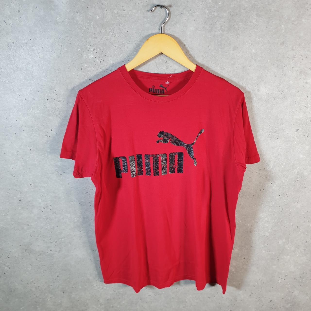 Vintage Puma Spellout T Shirt Womens Medium Red Sports Logo Athletic
