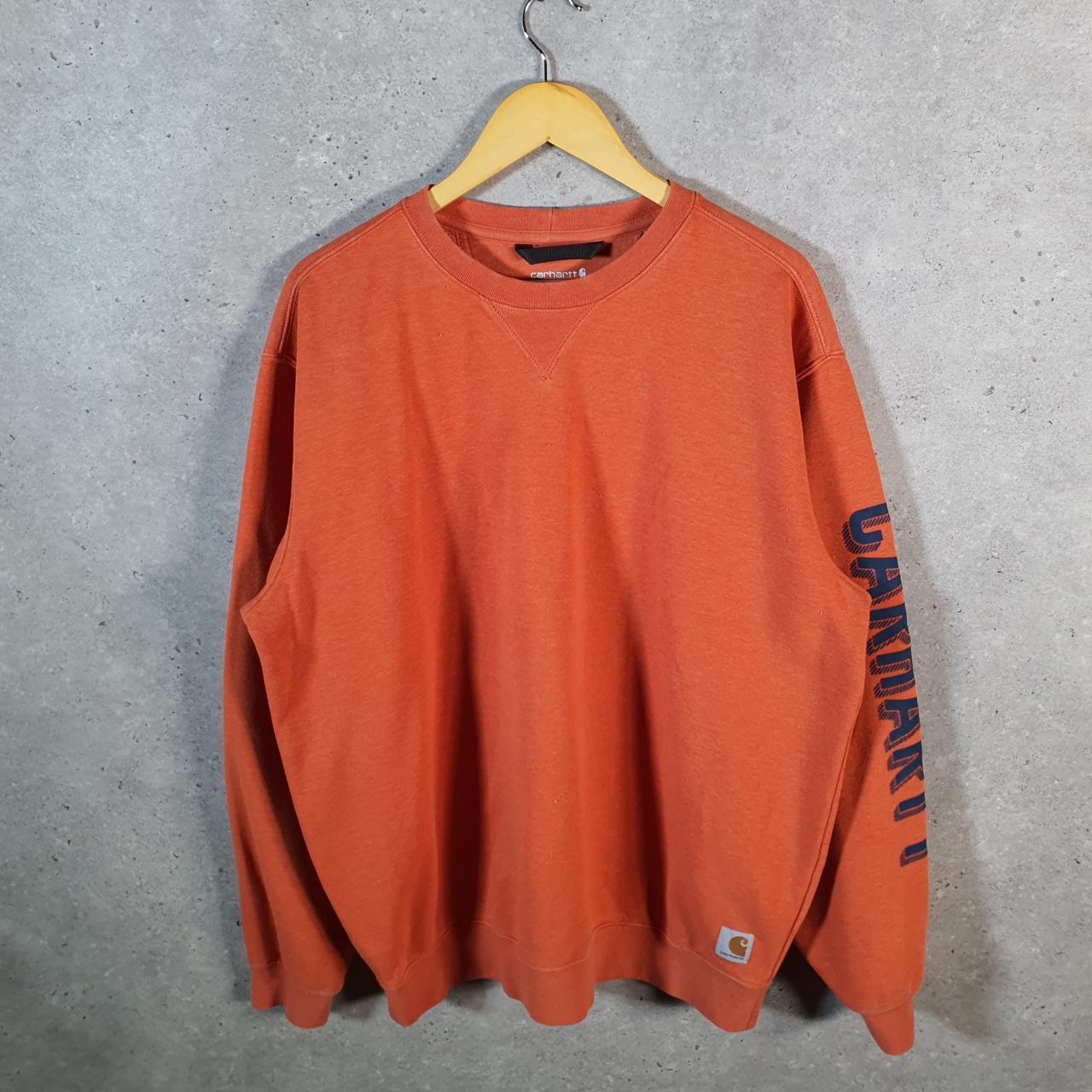 Vintage Carhartt Sweatshirt Womens Large Orange Pullover Blank USA Loose Fit