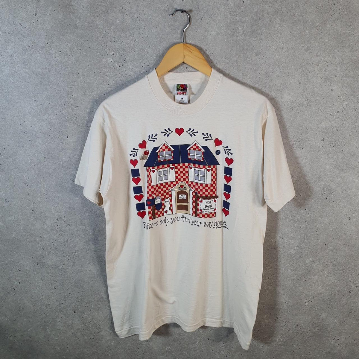 Vintage Fruit of the Loom House Cat Button USA Single Stitch T Shirt Men’s Large White Big Fish Vintage