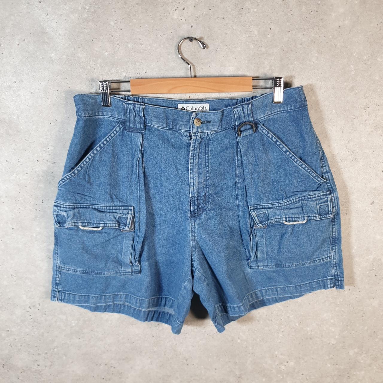 Vintage Columbia Baggy Shorts Jorts Cargo Womens XL PFG Blue Denim Relaxed Fit Cargo