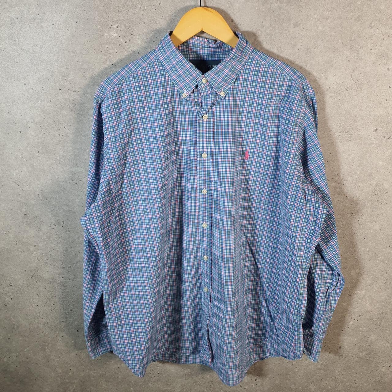 Vintage Ralph Lauren Button Down Shirt Men’s XL Blue Checkered Classic Fit Cotton Pony