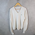 Vintage Izod Lacoste Knit Sweater Mens Medium White Y2K Jumper Logo