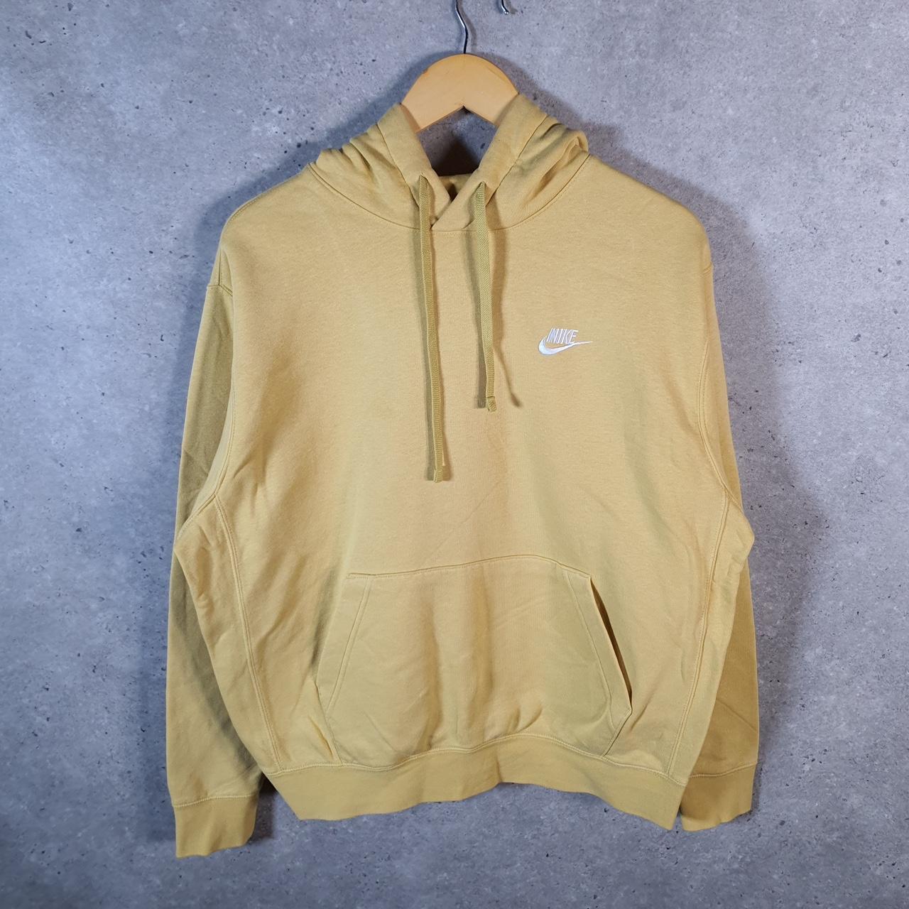 Vintage Nike Club Embroidered Hoodie Men’s Medium Yellow Swoosh Y2K Pullover Logo