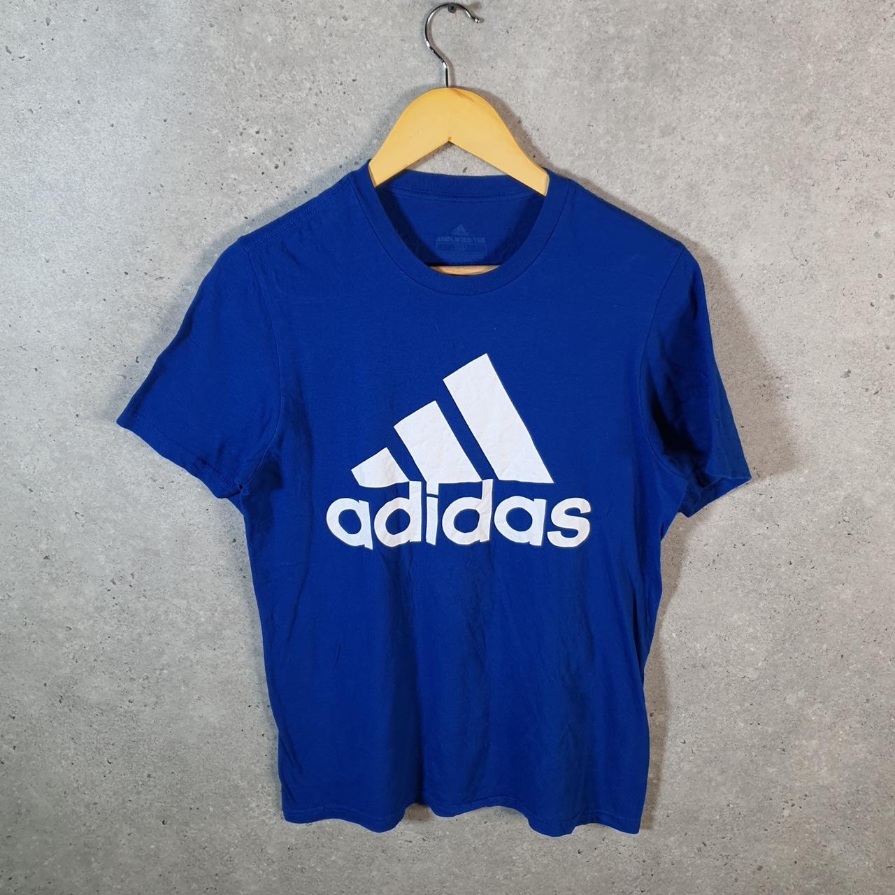 Vintage Adidas Amplifier T Shirt Men’s Small Blue Three Stripes Logo Athletic