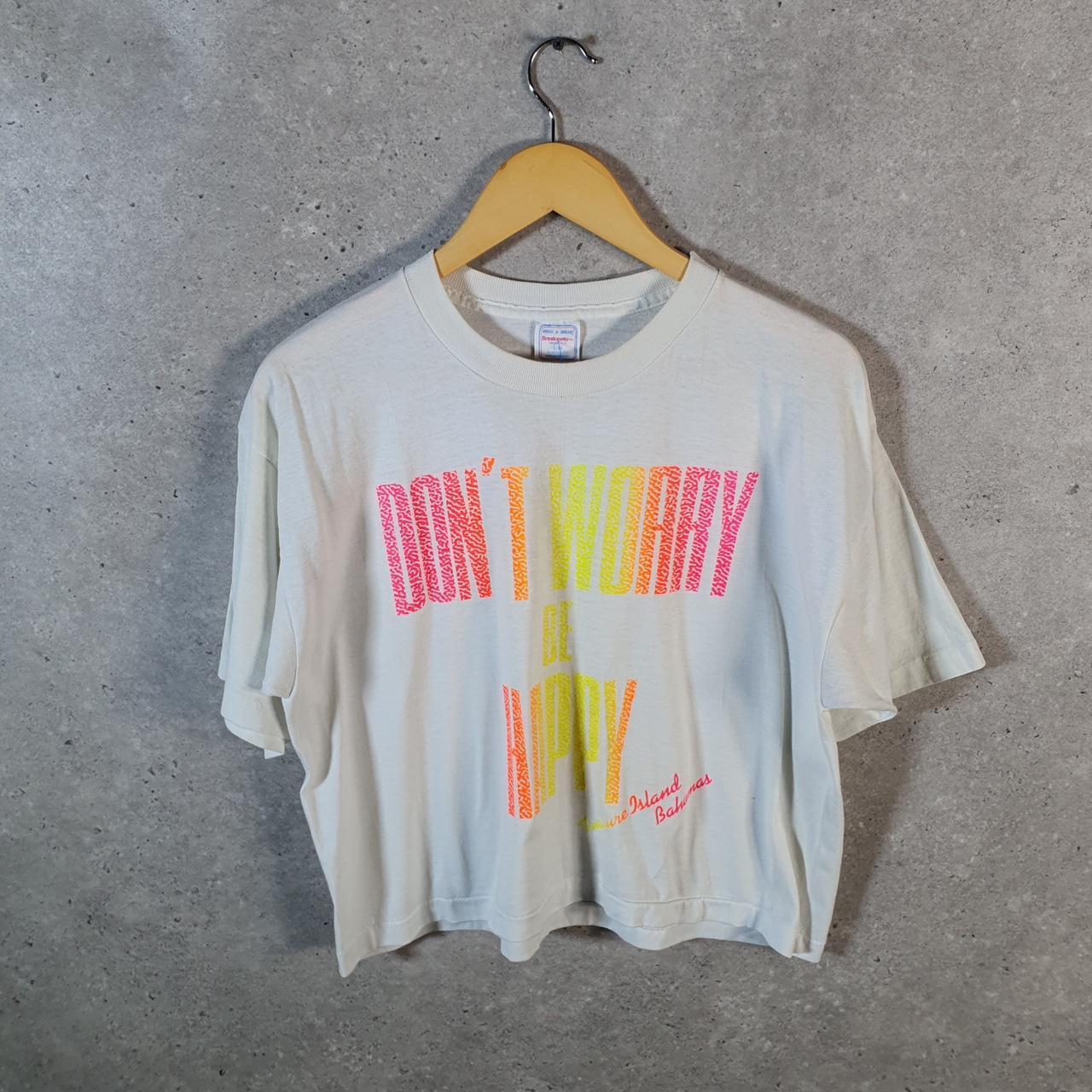 Vintage Breakaway Be Happy Bahamas 90s USA Single Stitch T Shirt Womens Large White Graphic