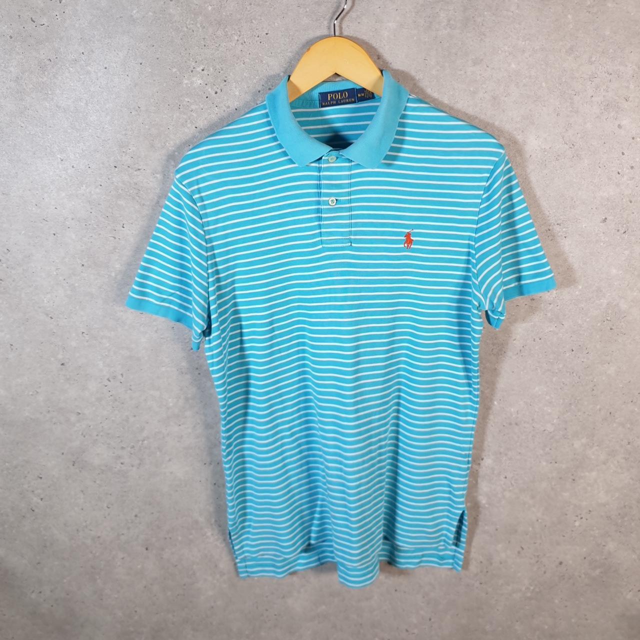 Vintage Ralph Lauren Polo Shirt Men’s Medium Blue Striped Cotton Pony C9688