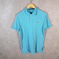 Vintage Ralph Lauren Polo Shirt Men’s Medium Blue Striped Cotton Pony C9688