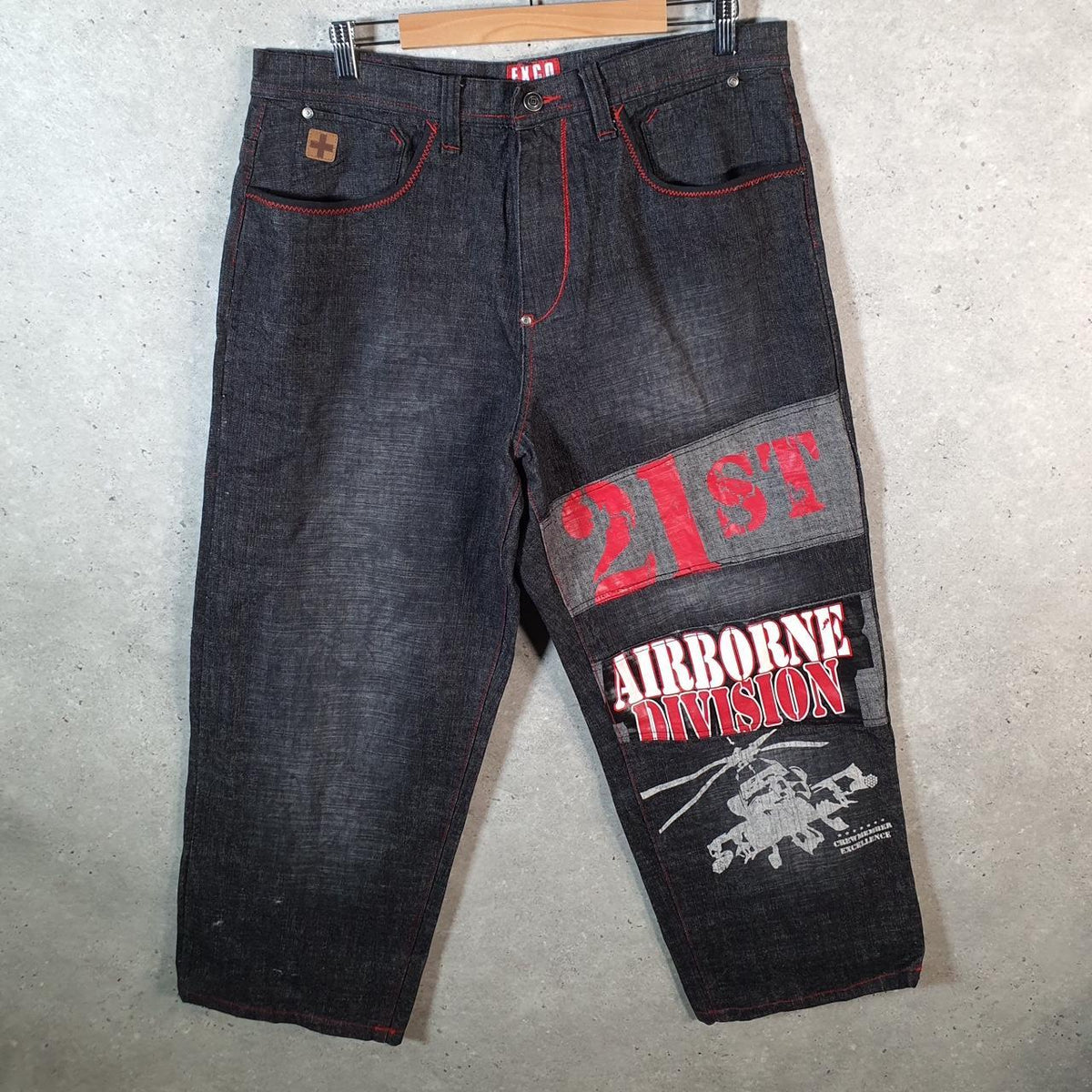 Vintage Exco Baggy Y2K Hip Hop Jeans Mens W34 L30 Grey Embroidered Denim Wide Leg Big Fish Vintage