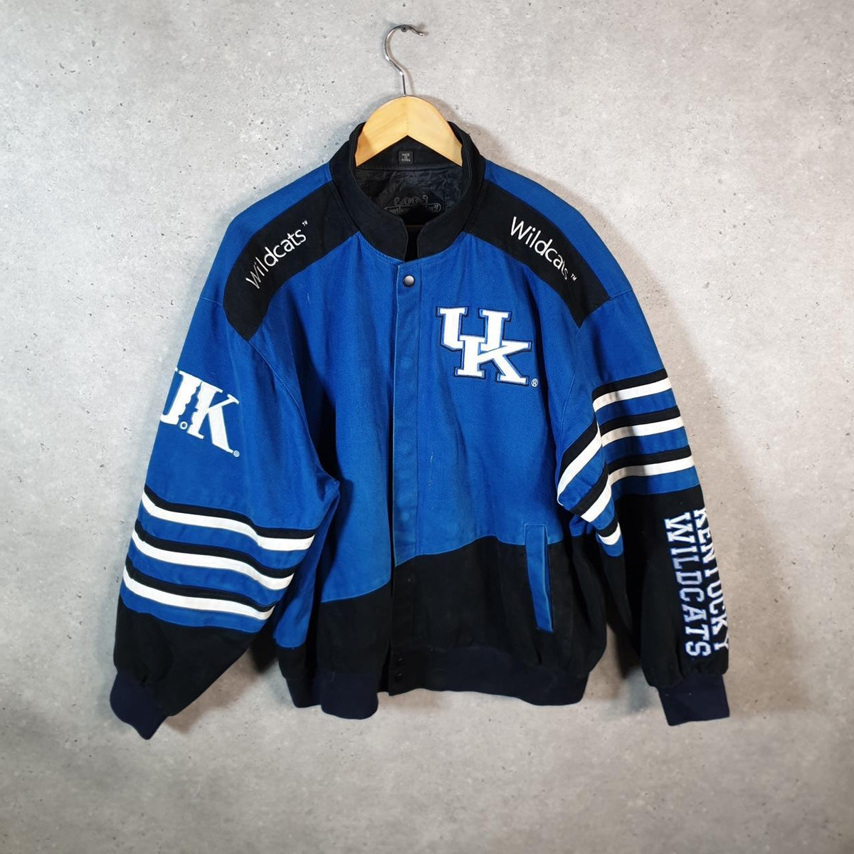 Vintage Leather Gallery Kentucky Wildcats 90s Bomber Jacket Men’s XL Blue Pro Sport Biker USA Big Fish Vintage