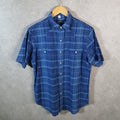 Vintage Ralph Lauren Button Down Shirt Men’s Medium Blue Checkered Indigo Oxford Fit Cotton Pocket Big Fish Vintage