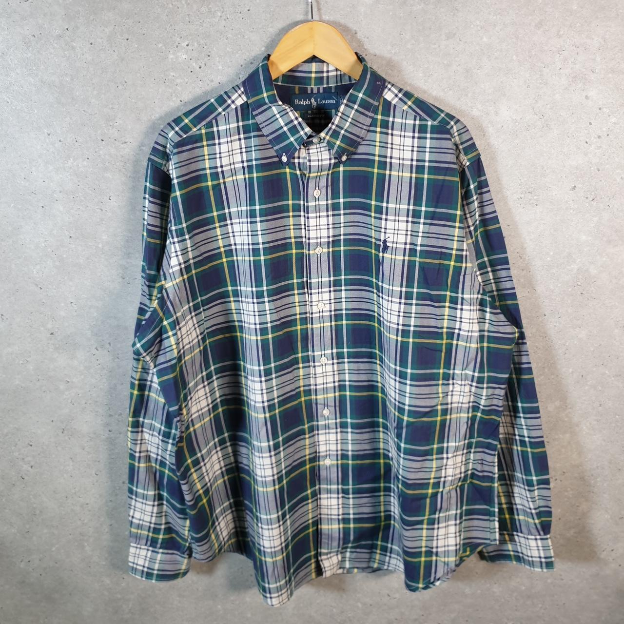 Vintage Ralph Lauren Button Down Shirt Men’s XL Green Checkered Classic Fit Cotton Pony Big Fish Vintage