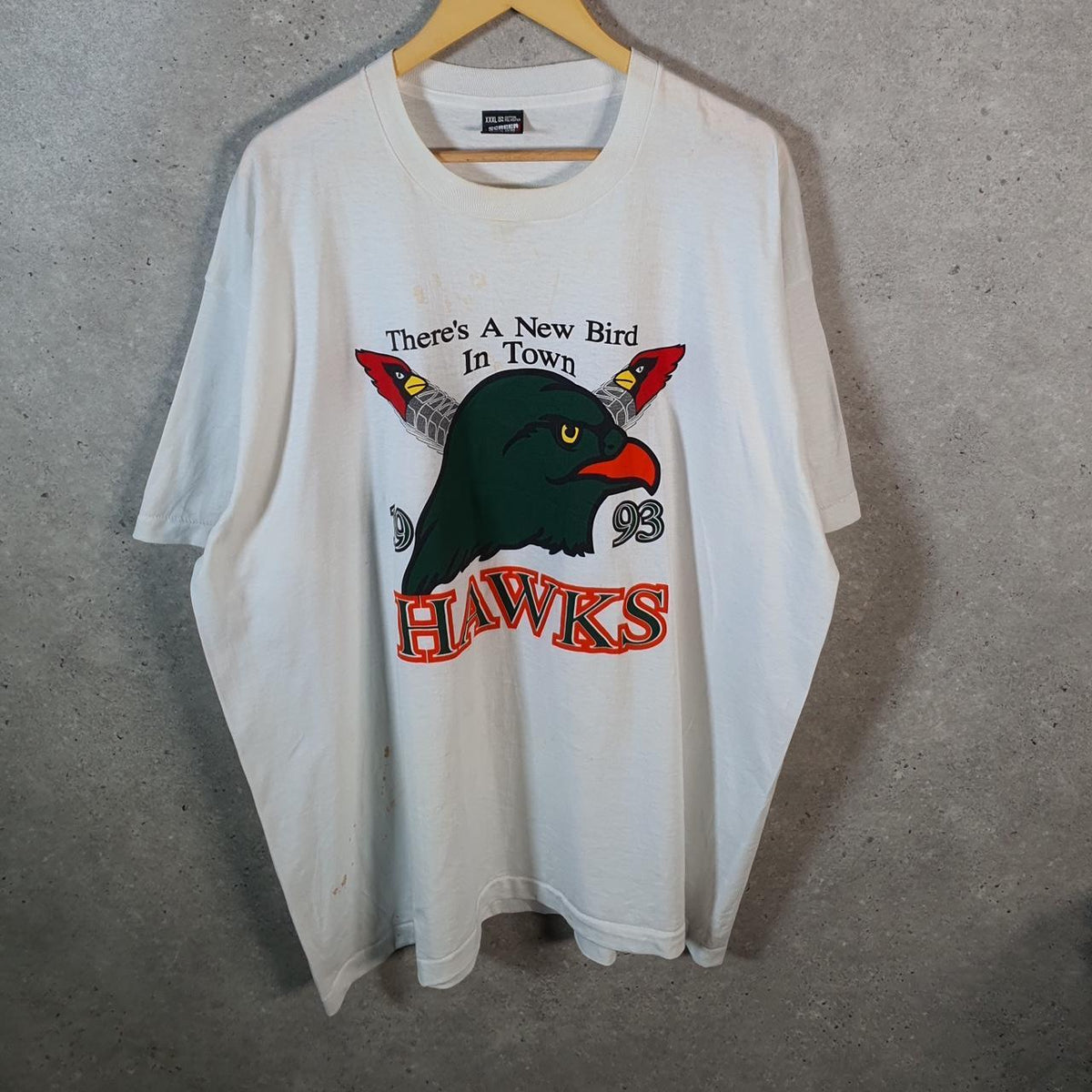 Vintage Screen Stars 1993 Hawks New Birds USA Single Stitch T Shirt Men’s 2XL White C9654